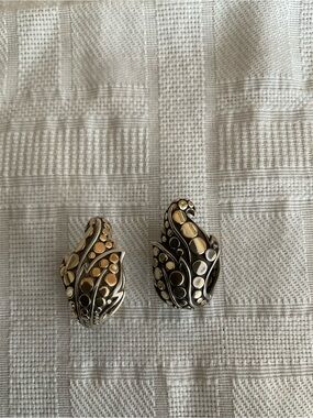 Vintage John Hardy Ayu Dot Leaf sterling silver and 18k gold earrings